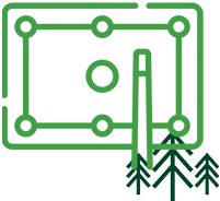 Icône verte d'un billard accessible dans la salle de jeux intérieure du camping