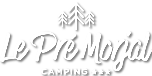 Logo camping le Pré Morjal blanc avec ombre